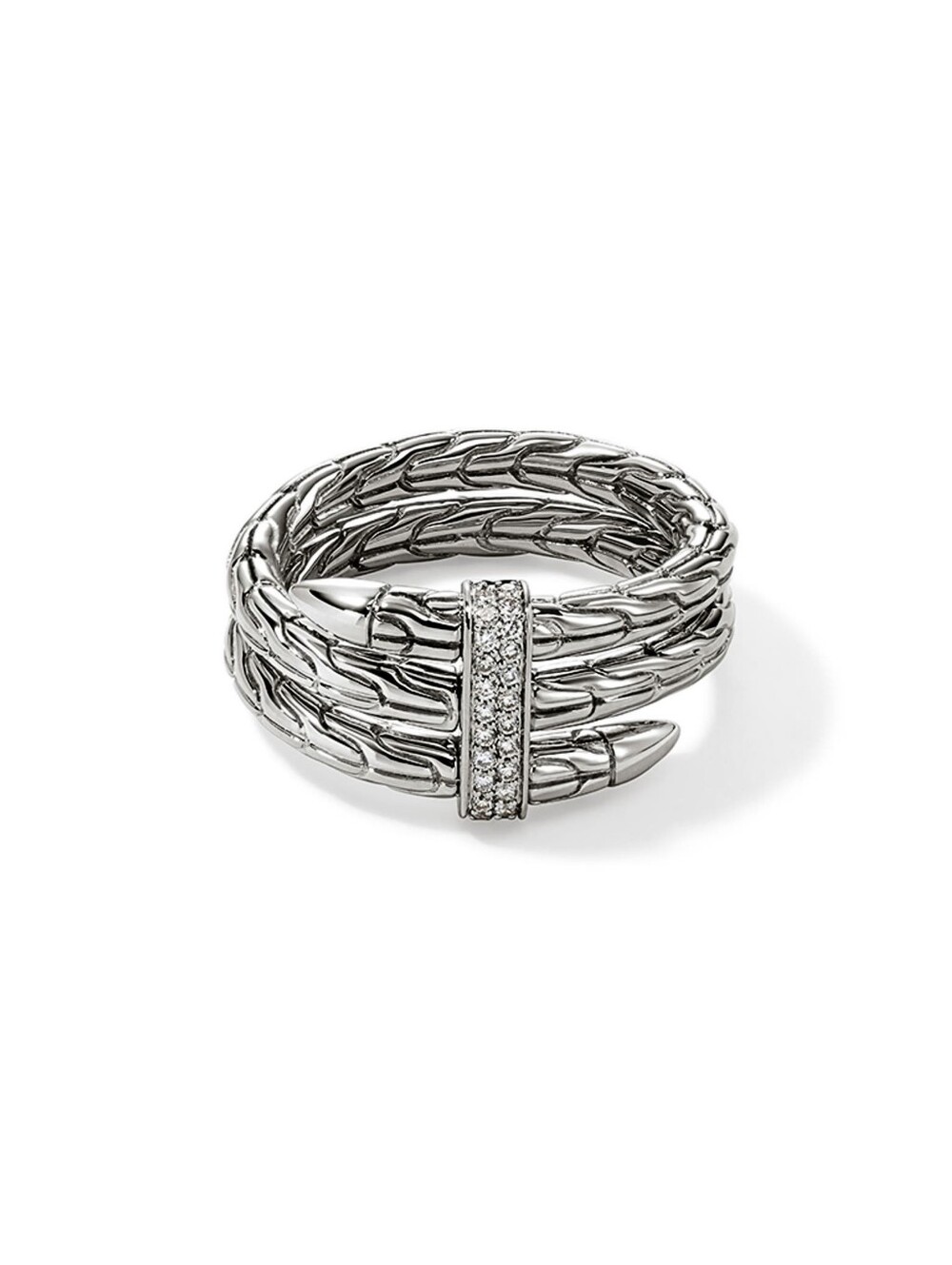 John Hardy Sterling Silver Spear Ring With Diamonds  Wide